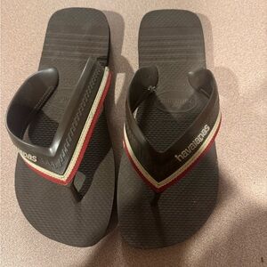 Brown rubber sandals, worn for one vacation week